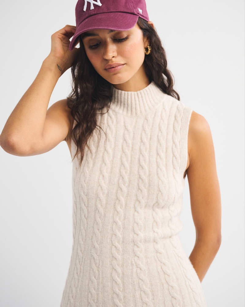 Mock Neck Cable Mini Sweater Dress - thumbnail 9