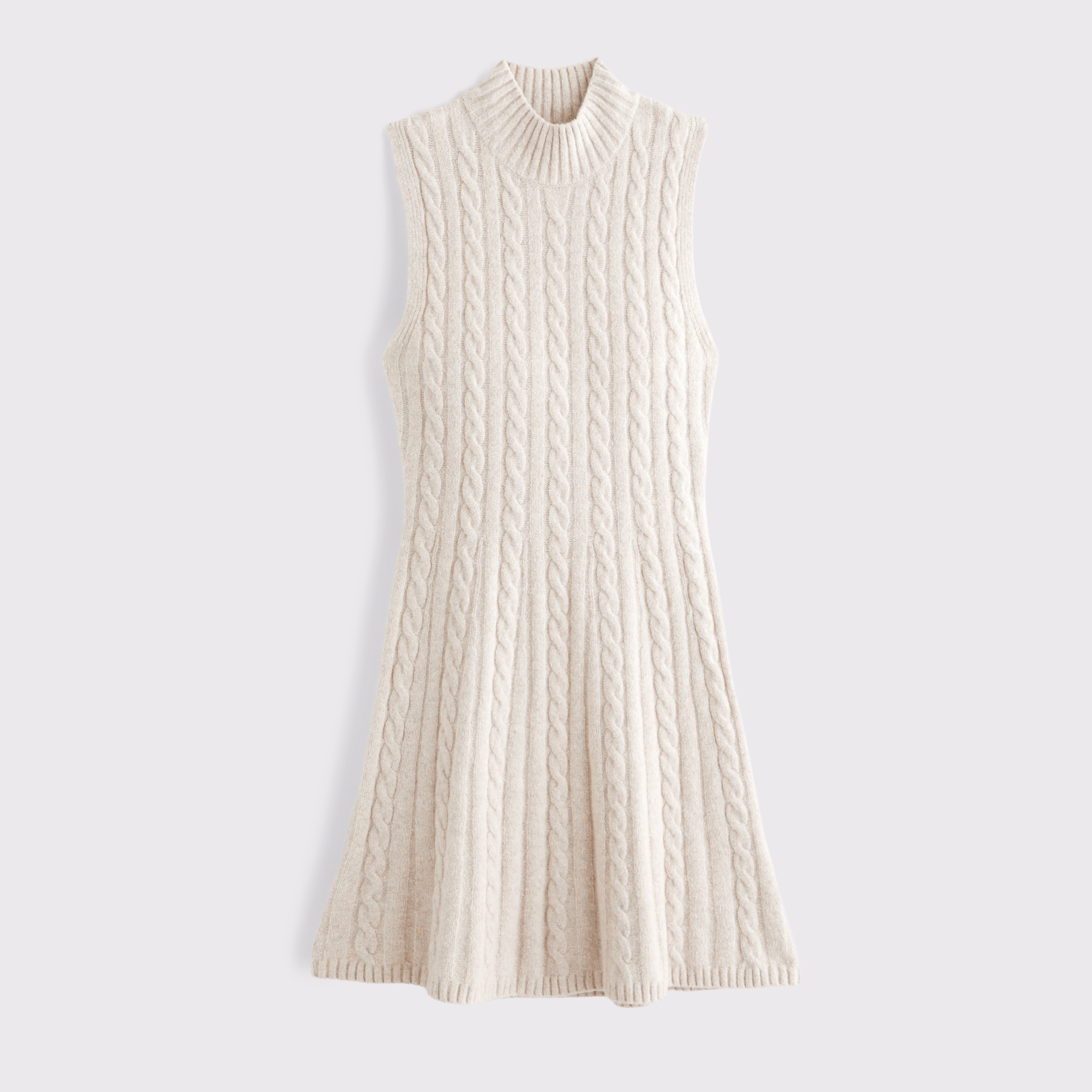 Женское платье Abercrombie & Fitch Mock Neck Cable Mini Sweater Dress, цвет: Бежевый — фото 1