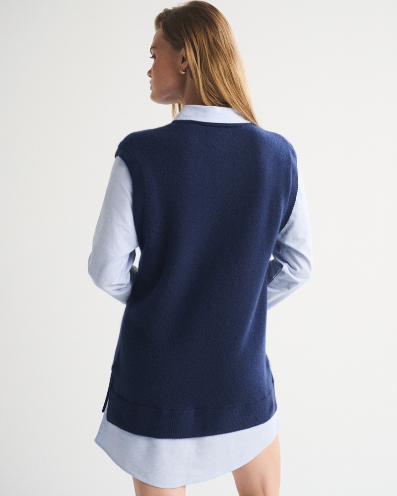 Merino Wool-Blend Layered Collared Sweater Mini Dress - thumbnail 10
