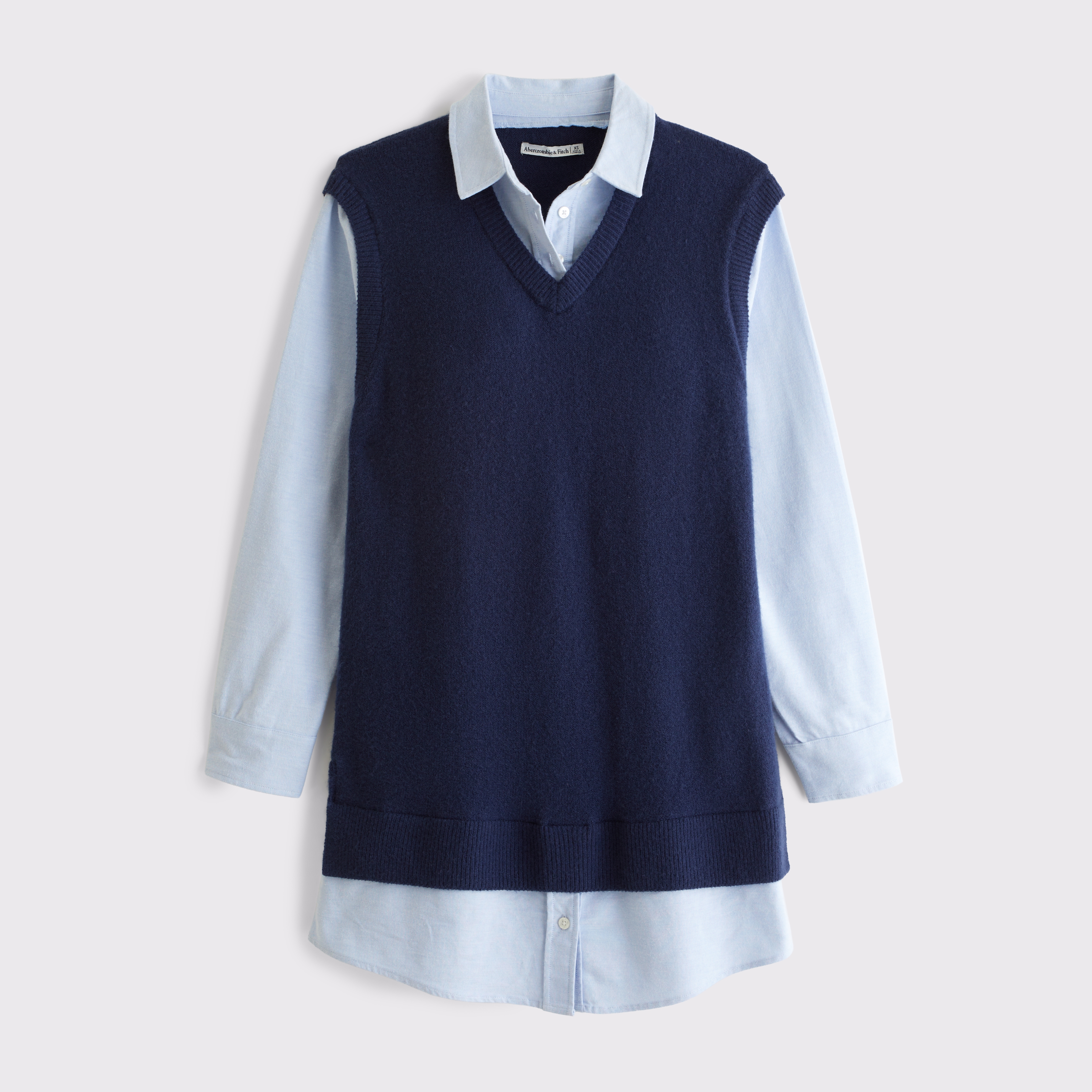 Женское платье Abercrombie & Fitch Merino Wool-Blend Layered Collared Sweater Mini, цвет: Синий — фото 1