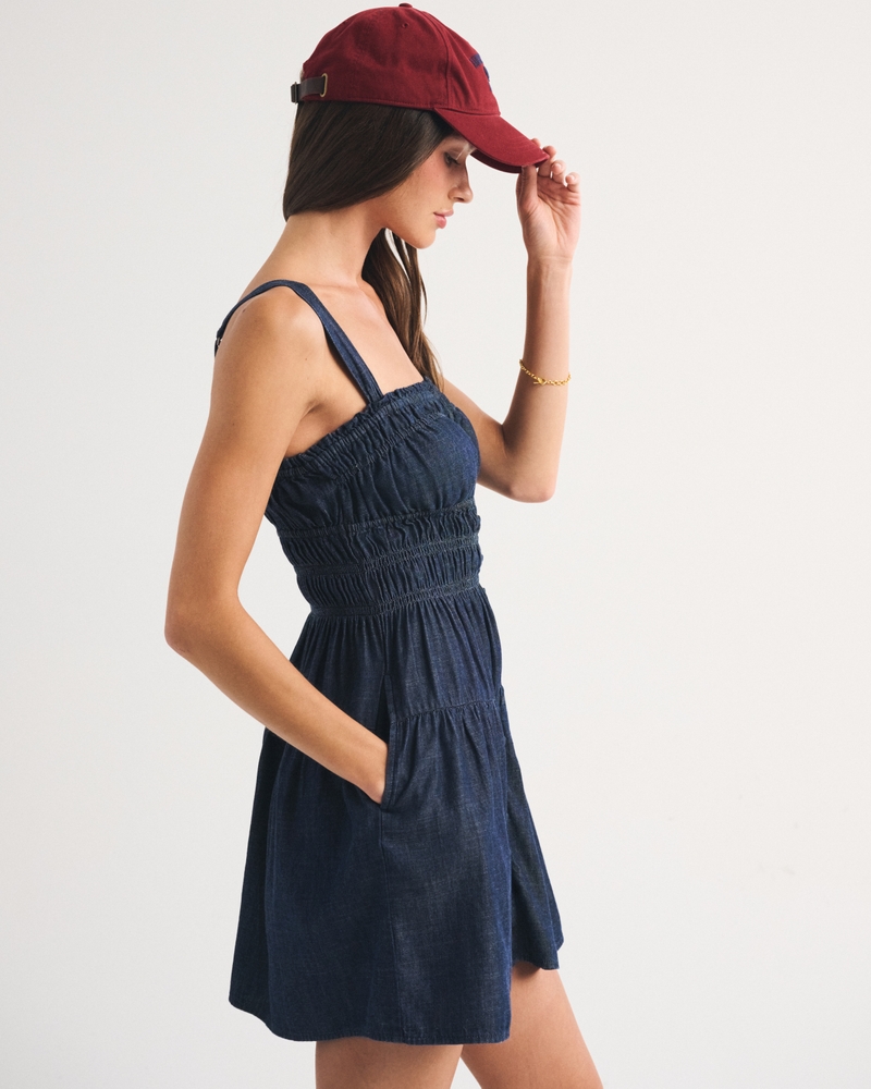 Chambray Bra-Free Button-Through Smocked Mini Dress - thumbnail 4
