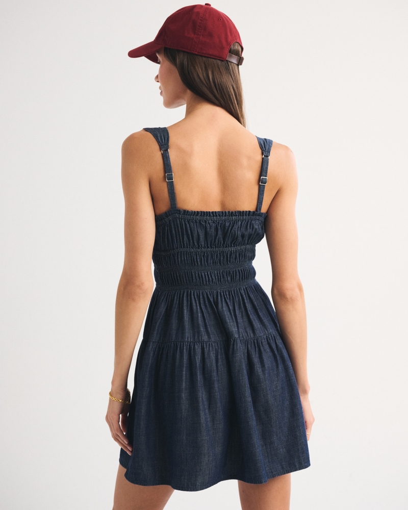 Chambray Bra-Free Button-Through Smocked Mini Dress - thumbnail 5