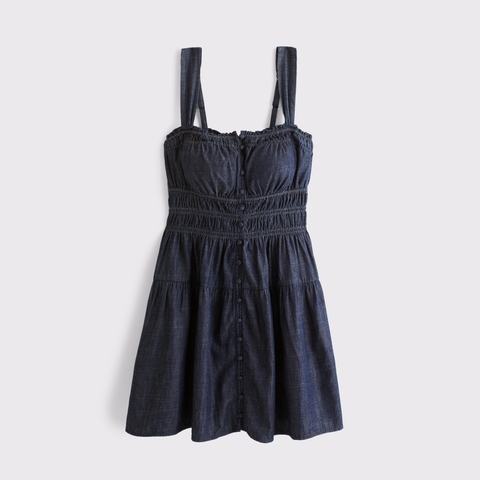 Женские платья Abercrombie & Fitch Chambray Bra-Free Button-Through Smocked Mini Dress