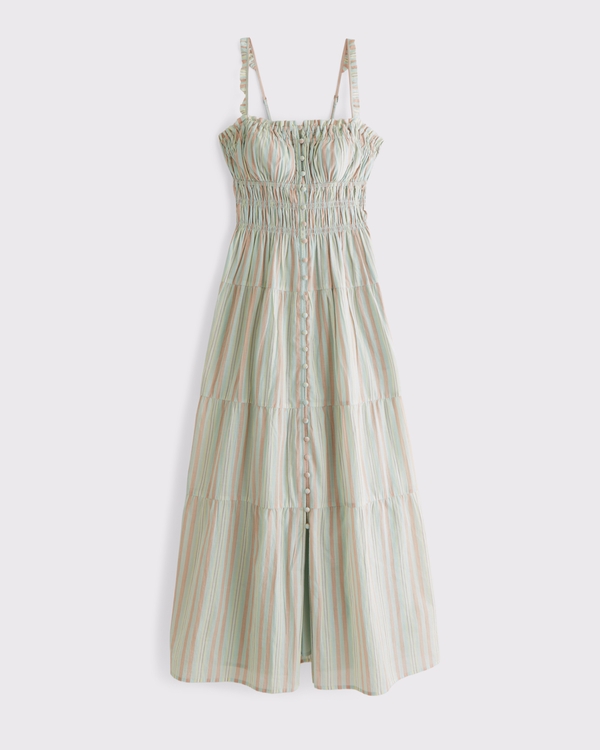 Bra-Free Button-Through Smocked Maxi Dress