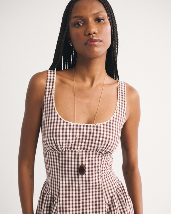 100% Cotton A&F Bra-Free Dylan Midi Dress, Mahogany Pattern view 2