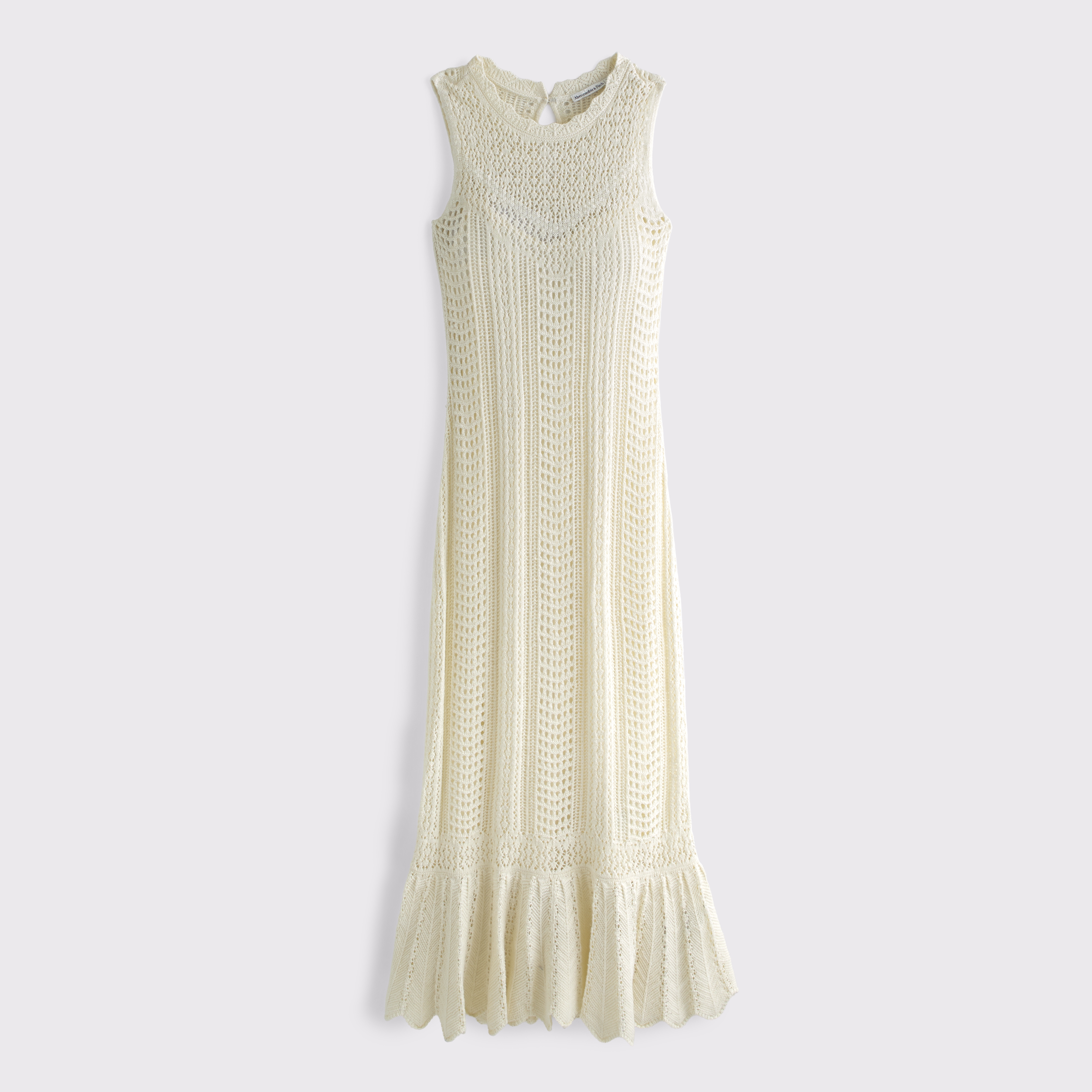 Женское платье Abercrombie & Fitch 100% Cotton Crochet-Style Midi Sweater Dress, цвет: Тёплый бежевый — фото 1
