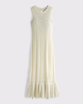 100% Cotton Crochet-Style Midi Sweater Dress