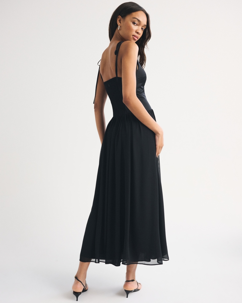 Bra-Free Crepe and Satin Tie-Strap Maxi Dress - thumbnail 4