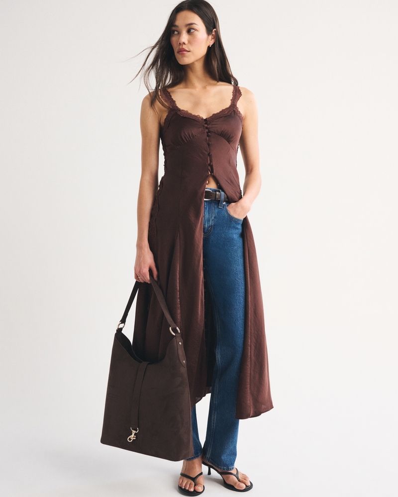 Bra-Free Lace-Trim Button-Through Midi Dress - thumbnail 3