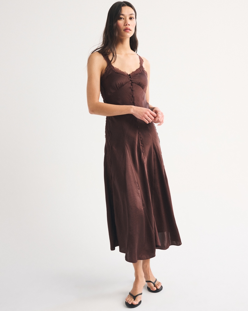 Bra-Free Lace-Trim Button-Through Midi Dress - thumbnail 4