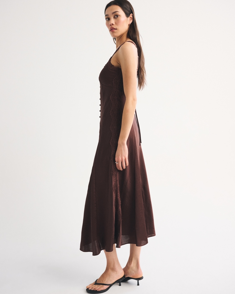 Bra-Free Lace-Trim Button-Through Midi Dress - thumbnail 6