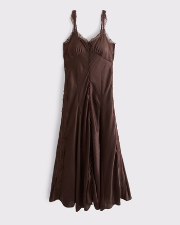 Bra-Free Lace-Trim Button-Through Midi Dress