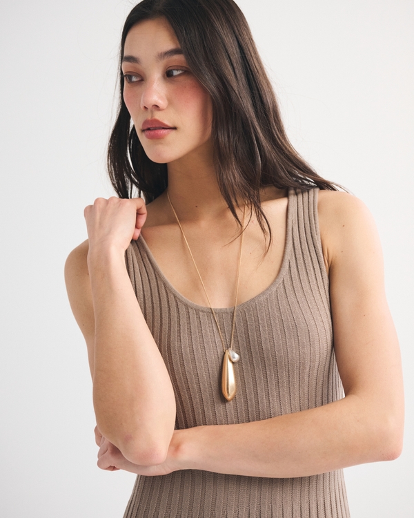 Pleated Midi Sweater Dress, Taupe Gray view 2