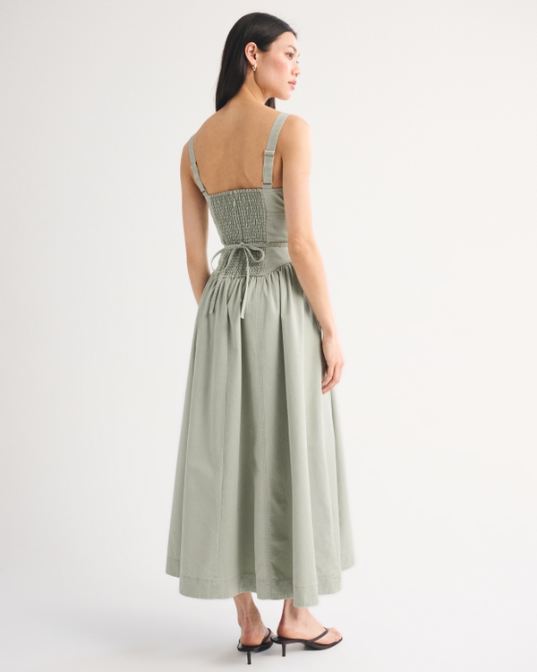 Women's Twill Corset Midi Dress in Slate Green | Size XS | Abercrombie & Fitch