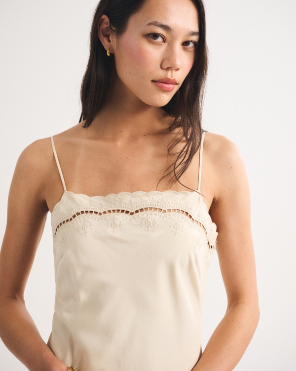 Cotton-Silk Blend Cutwork Slip Dress, Warm Ivory view 2