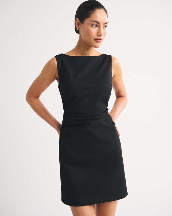 Bra-Free High-Neck Forme Ruched Mini Dress, Black view 2