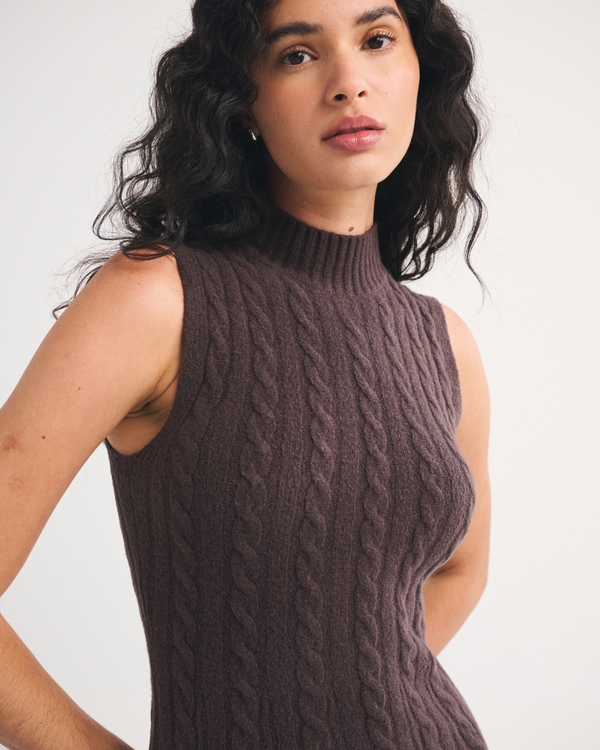 Mock Neck Mini Sweater Dress, Dark Brown view 2