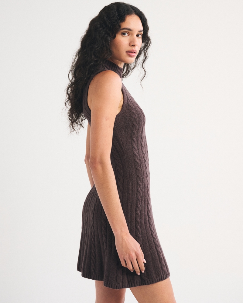 Mock Neck Cable Mini Sweater Dress - thumbnail 4