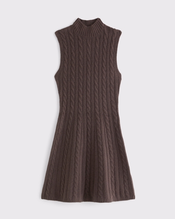 Mock Neck Cable Mini Sweater Dress