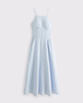 blue linen halter dress Sir. Blue Iris Halter Linen Midi Dress