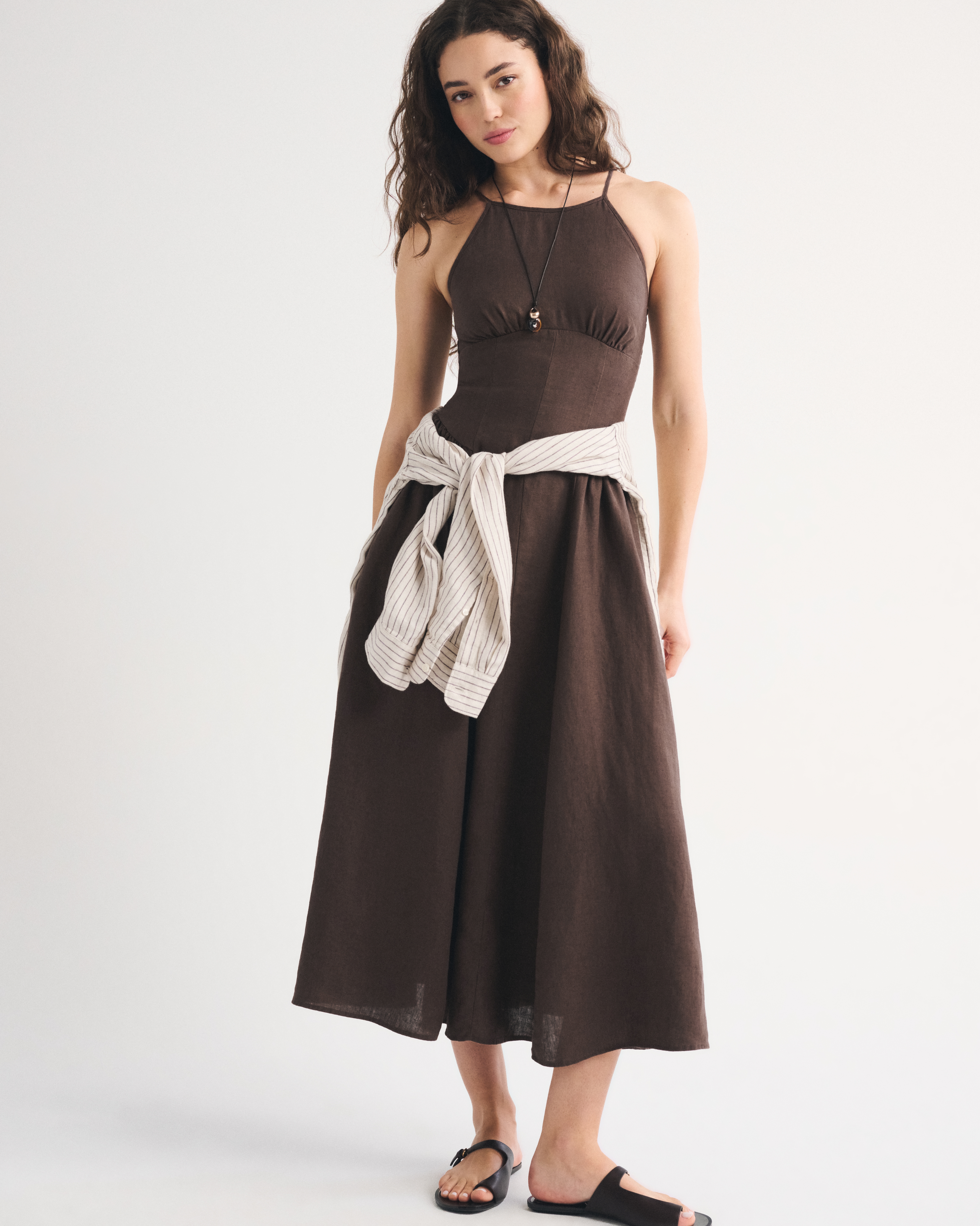 Женские платья Abercrombie & Fitch 100% Linen A&F Dylan Halter Midi Dress — фото 2