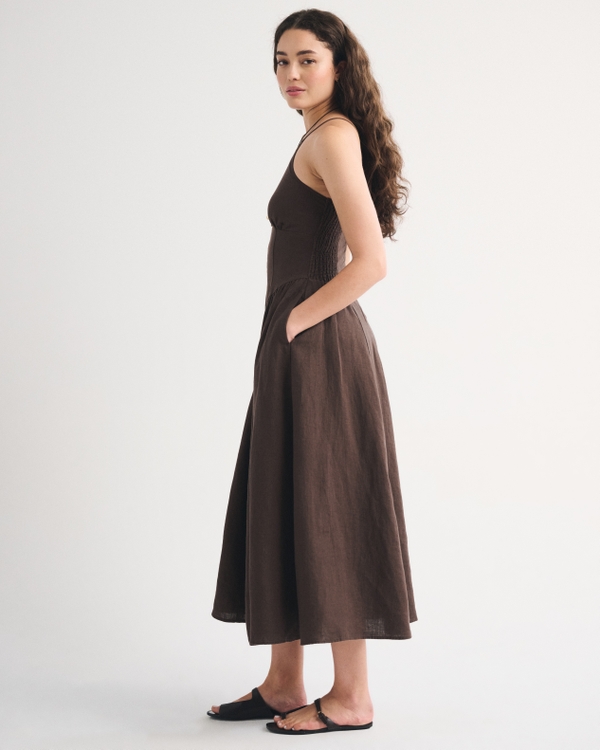 Women's 100% Linen A&F Dylan Halter Midi Dress | Women's Dresses &  Jumpsuits | Abercrombie.com