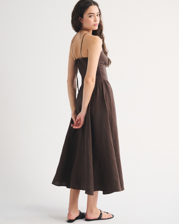 100% Linen A&F Dylan Halter Midi Dress