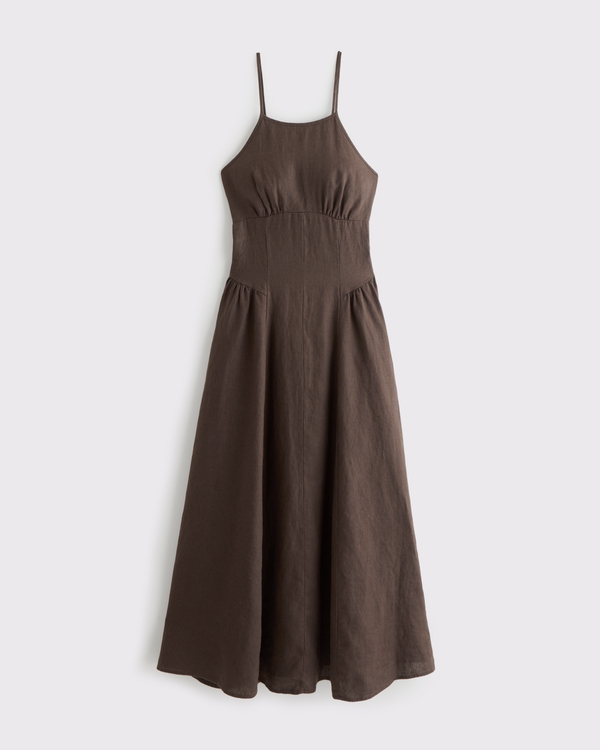 Women's 100% Linen A&F Dylan Halter Midi Dress | Women's Dresses &  Jumpsuits | Abercrombie.com