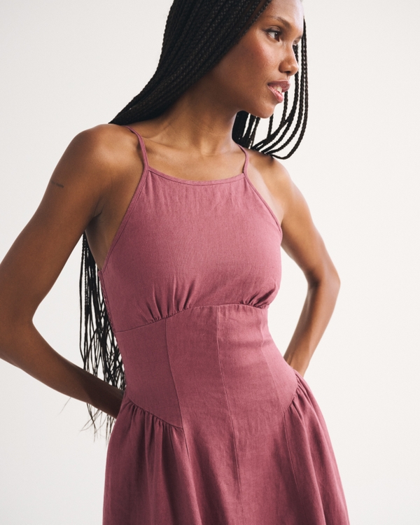 100% Linen A&F Dylan Halter Midi Dress, Cool Blush view 2