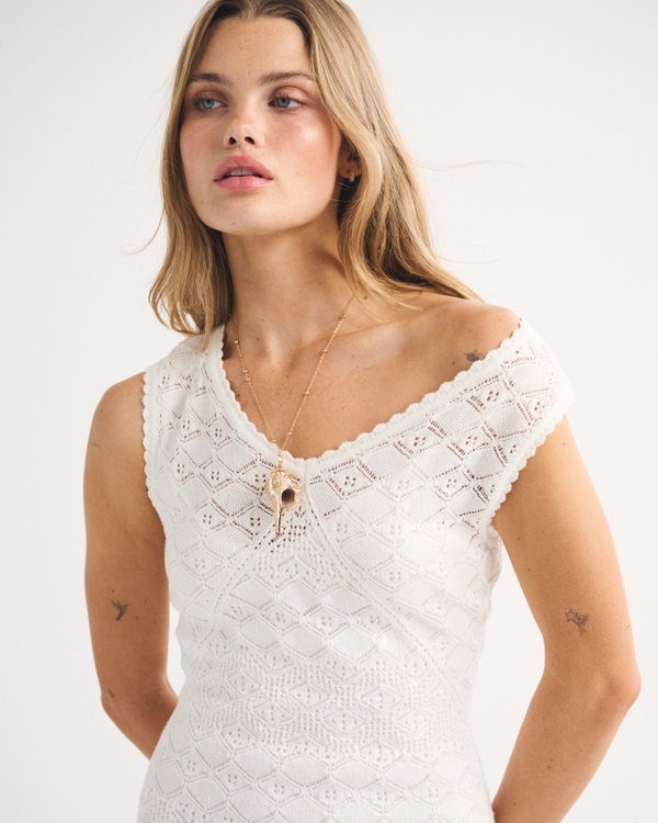 Pointelle Maxi Dress, Cream view 2