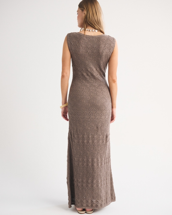 abercrombie brown maxi dress Women's Pointelle Maxi Dress in Smoky Brown | Size XL