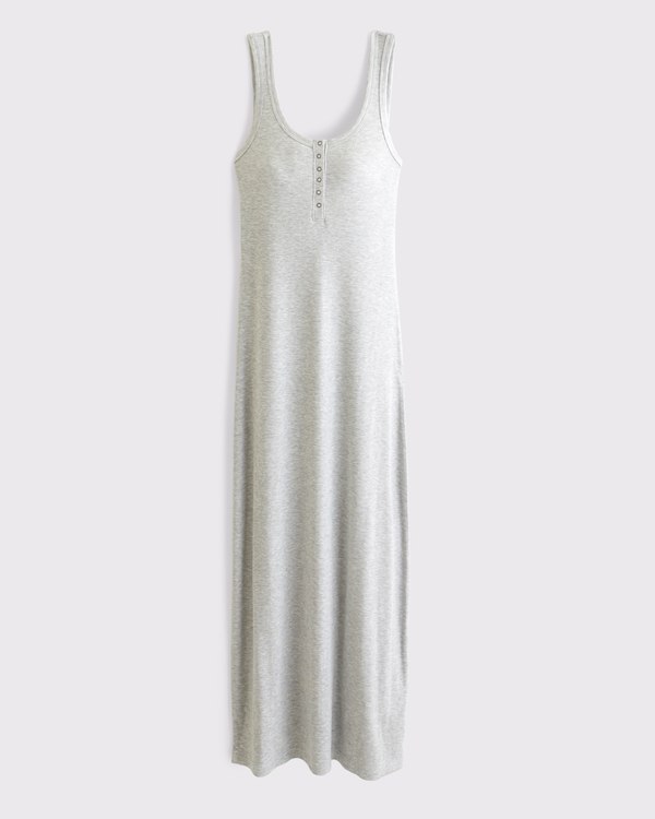 Scoopneck Button-Up Knit Midi Dress, Gray view 1