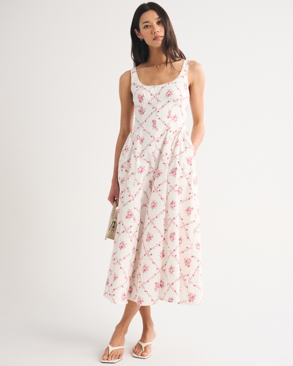 A&F Dylan Bra-Free Midi Dress, Cream Floral view 1