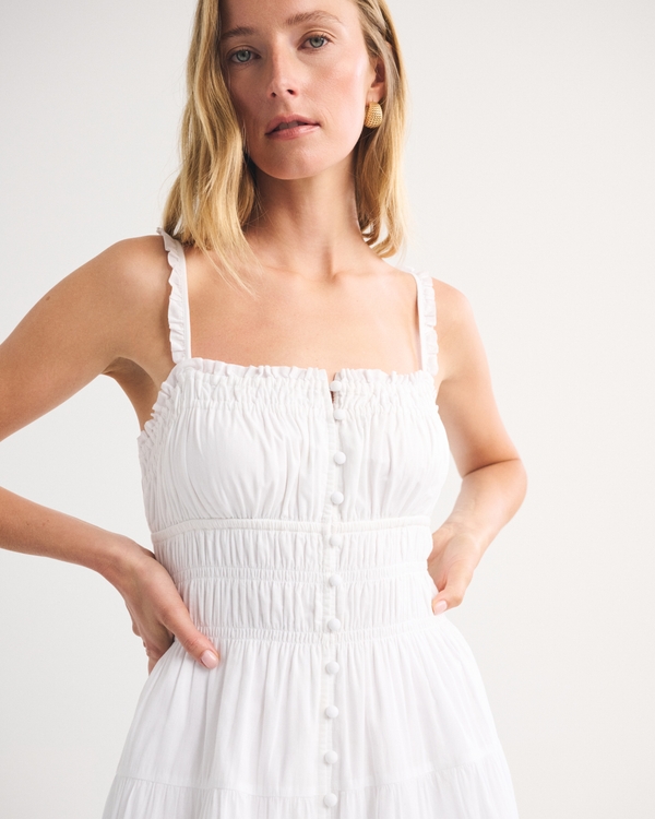 Bra-Free Button-Through Smocked Maxi Dress, White view 2