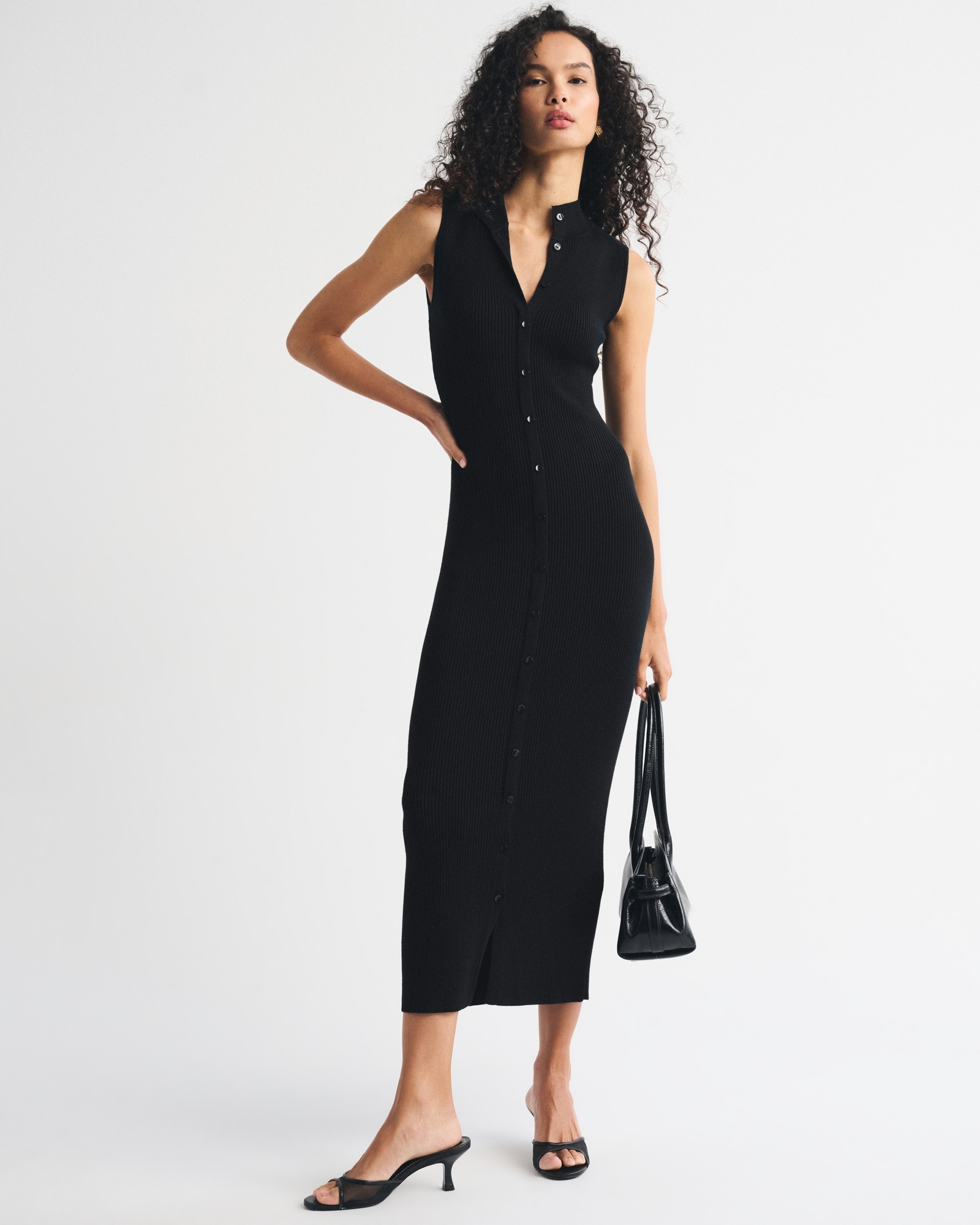 Button-Through Sweater Midi Dress - angle 1