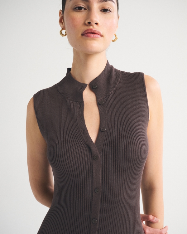Mock Neck Midi Sweater Dress, Dark Coffee view 2