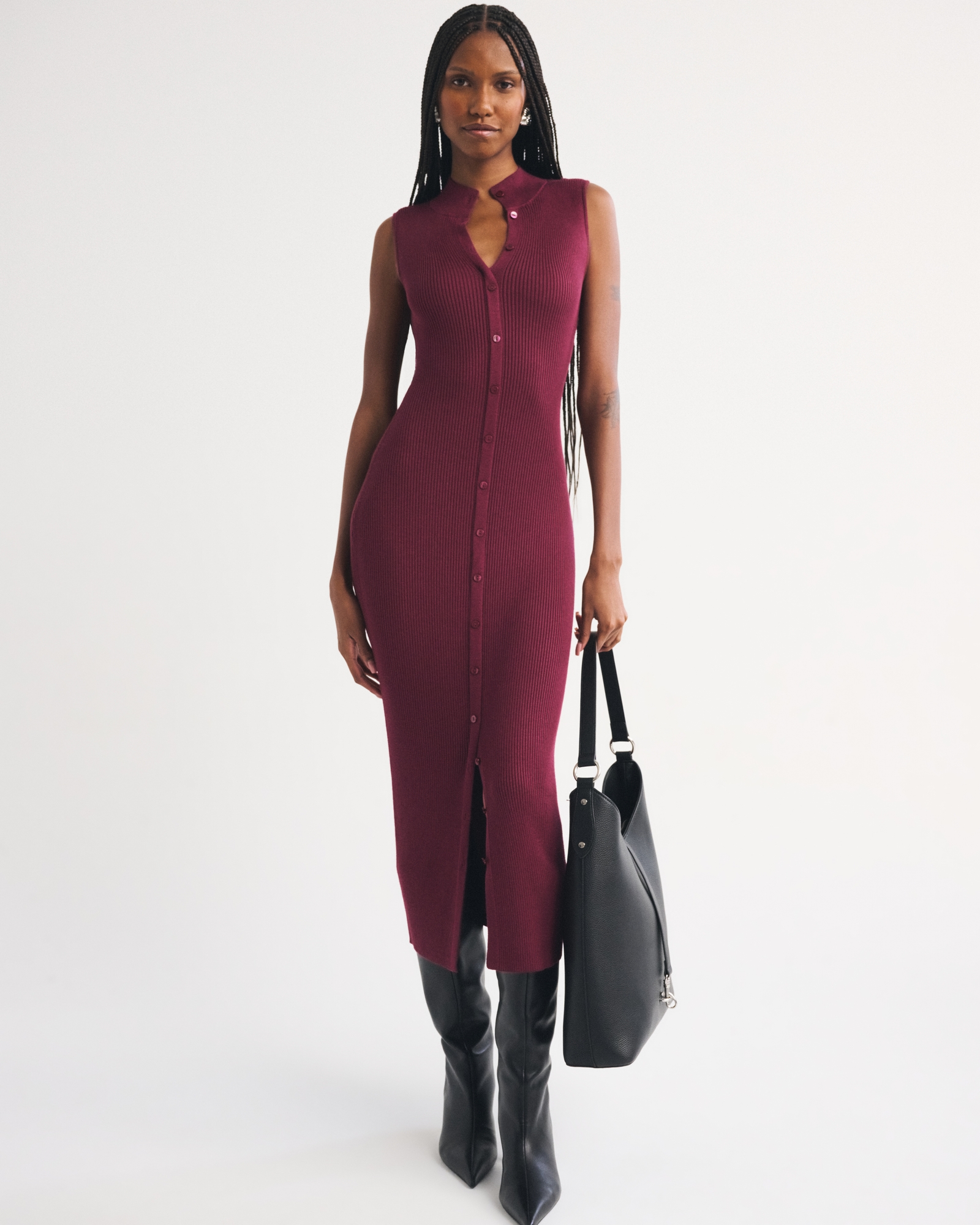 Button-Through Sweater Midi Dress - angle 1