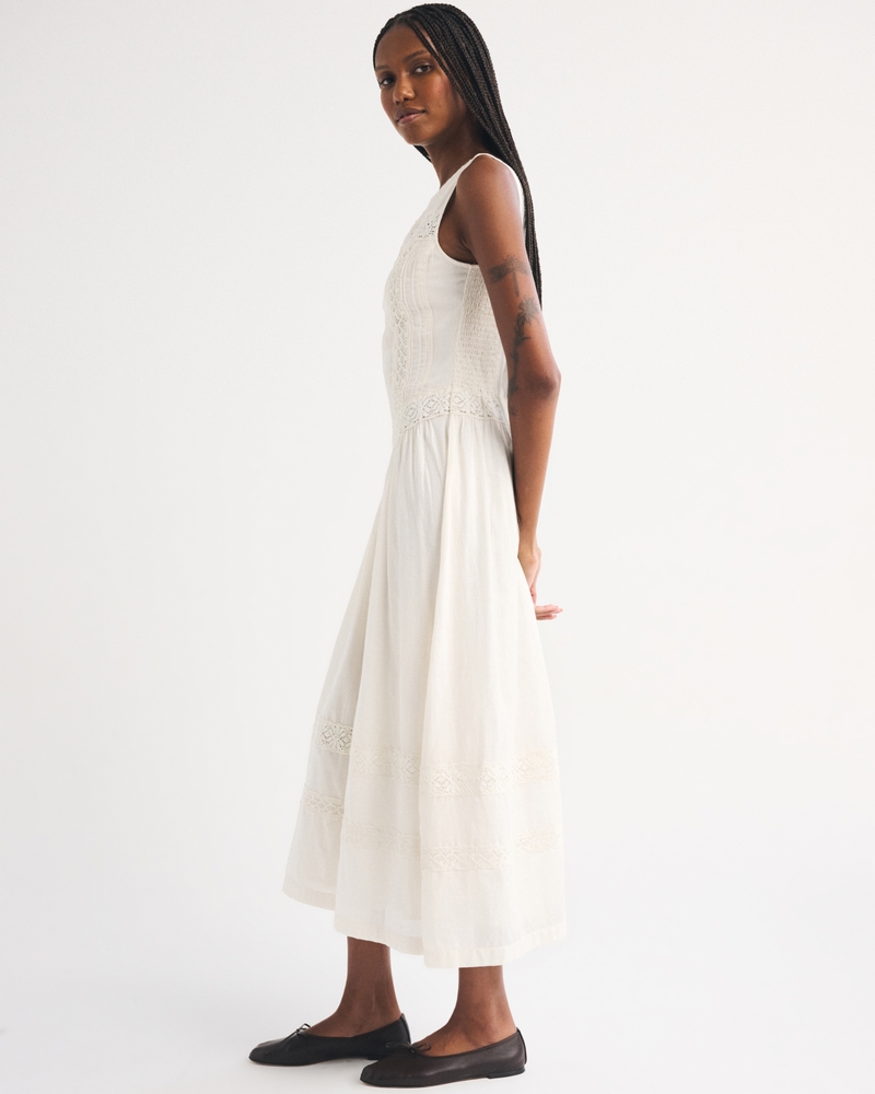 100% Cotton Lace-Trim Slash Midi Dress - thumbnail 3