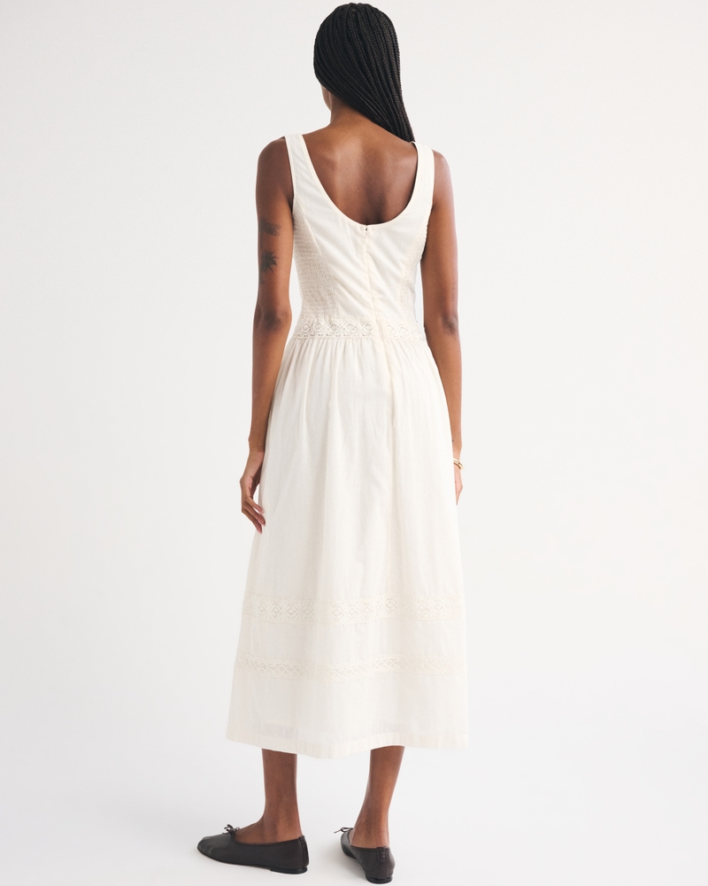 100% Cotton Lace-Trim Slash Midi Dress - thumbnail 4
