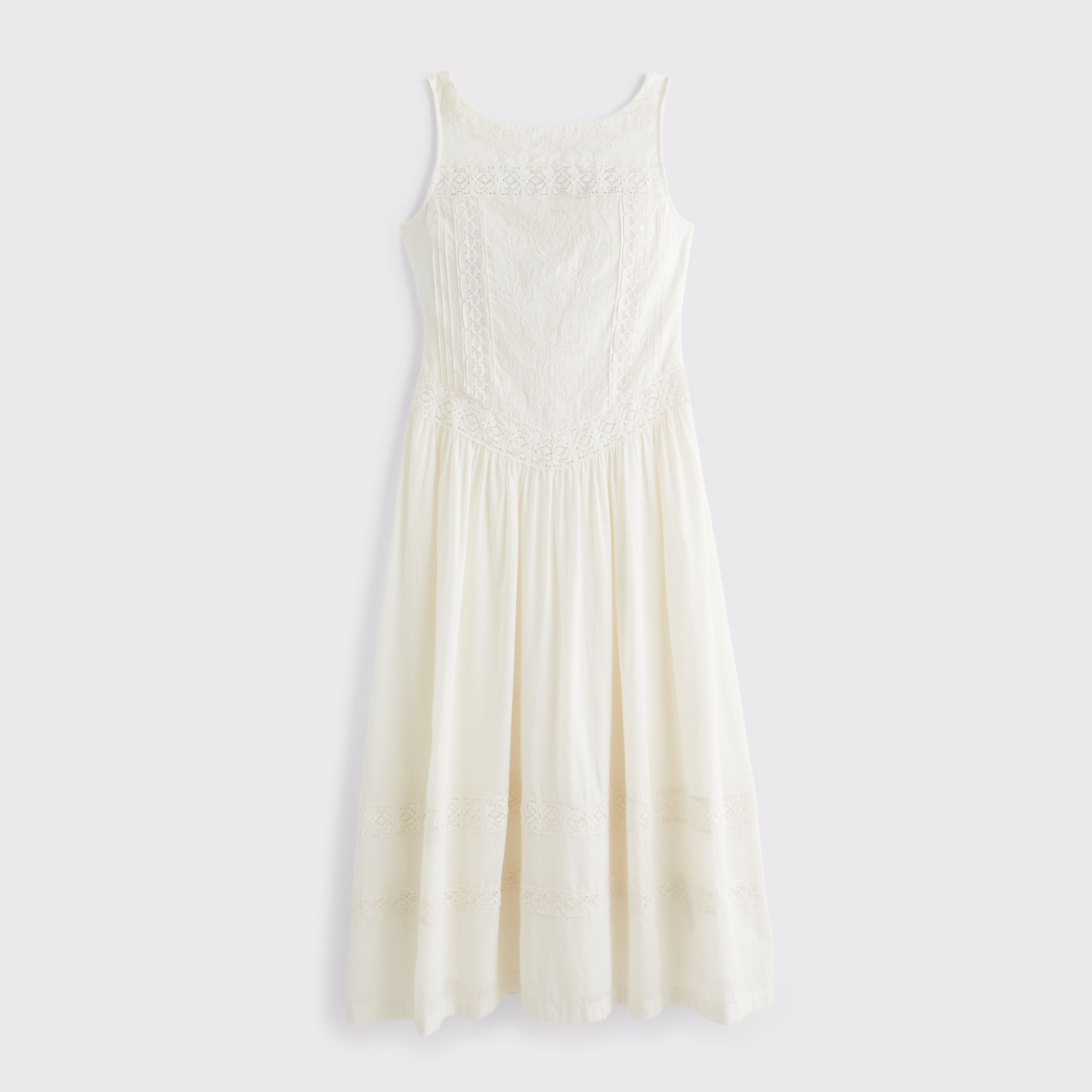 Женское платье Abercrombie & Fitch 100% Cotton Lace-Trim Slash Midi, цвет: Кремовый — фото 1