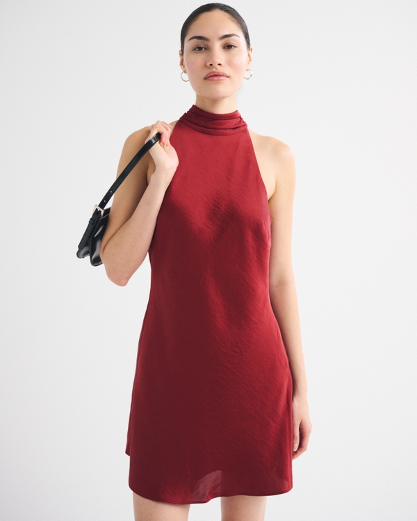 High Neck Satin Mini Dress