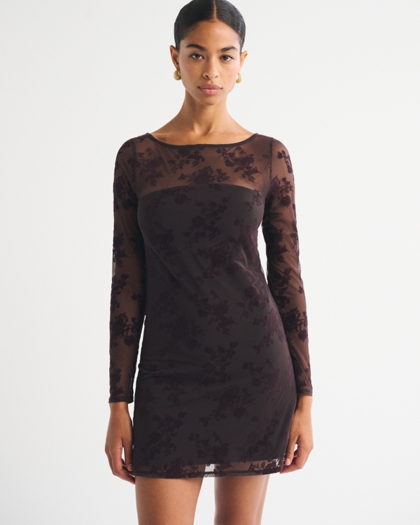 Bra-Free Flocked Mesh Mini Dress