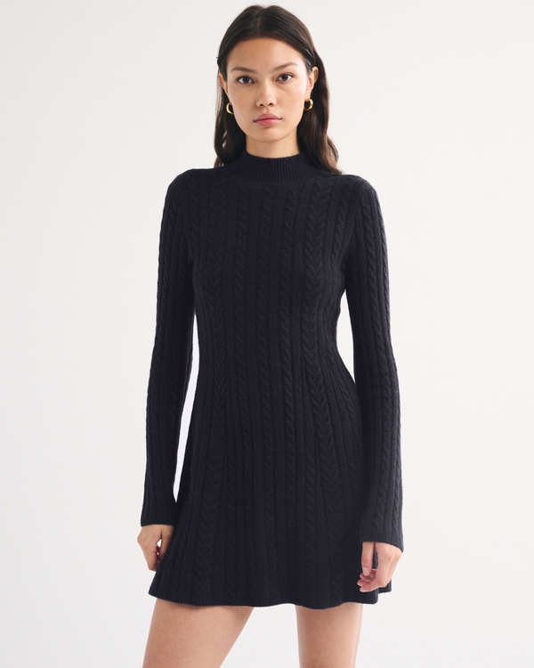 Cable Mock Neck Mini Sweater Dress
