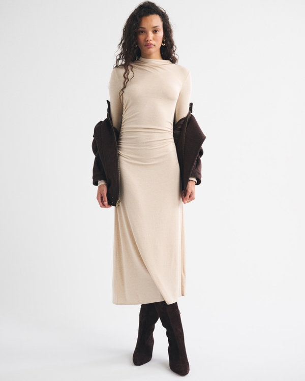 Draped Mock Neck Maxi Dress