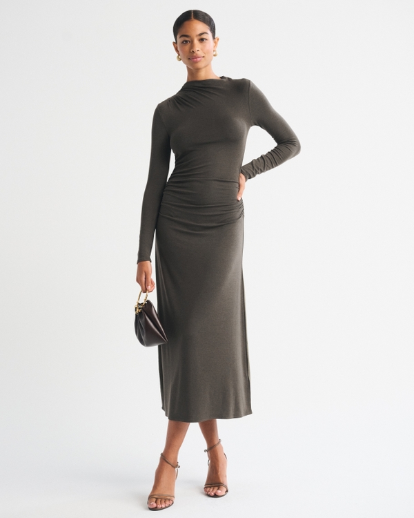 Draped Mock Neck Maxi Dress