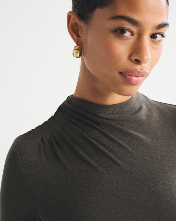 Fine Wool-Blend Draped Maxi Dress, Dark Olive view 2