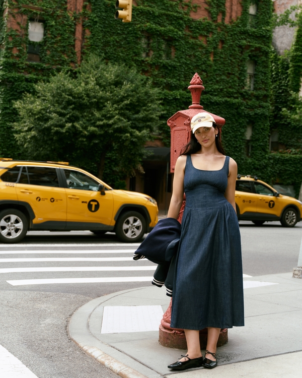 A&F Dylan Bra-Free Denim Midi Dress, Dark Wash view 1
