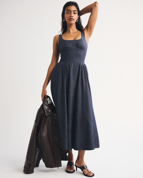 abercrombie a line dress Abercrombie & Fitch A-line Halterneck Midi Dress | Black