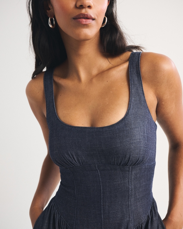 A&F Dylan Bra-Free Denim Midi Dress, Dark Wash view 2