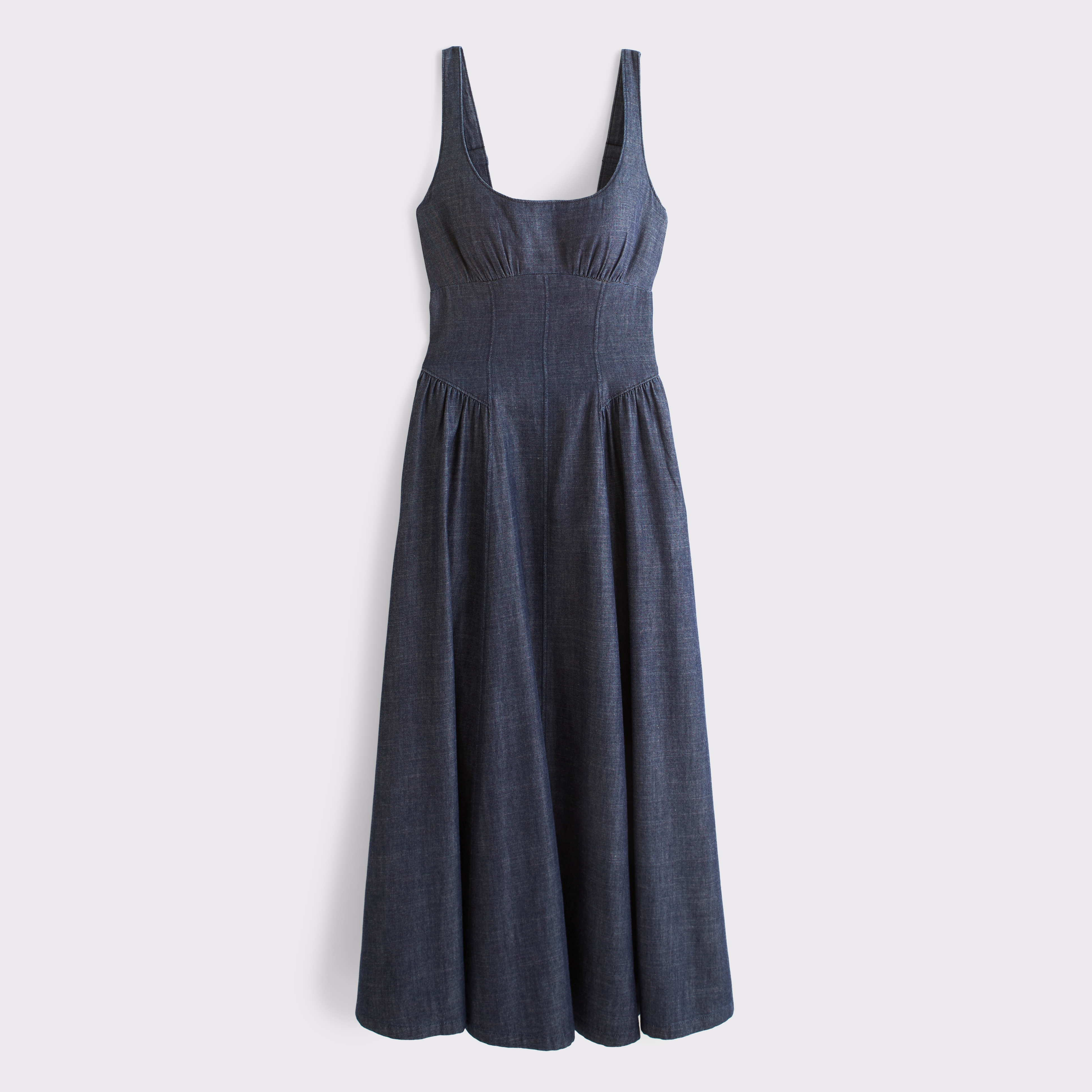 Женское платье Abercrombie & Fitch A&F Dylan Bra-Free Denim Midi, цвет: Тёмная варка — фото 1